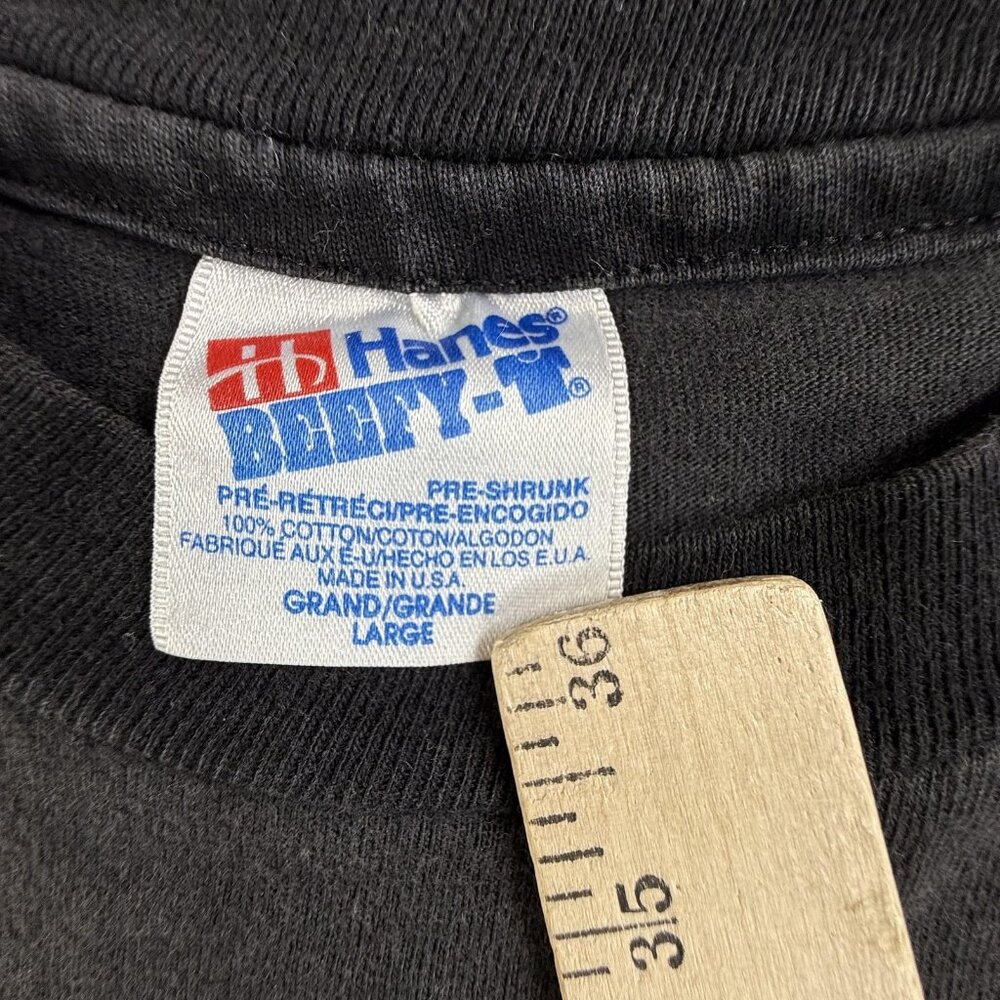 Vintage Wolf Pack Shirt Mens Large Black Graphic Hanes Beefy-T Nancy Blauer 90s - Picture 3 of 14